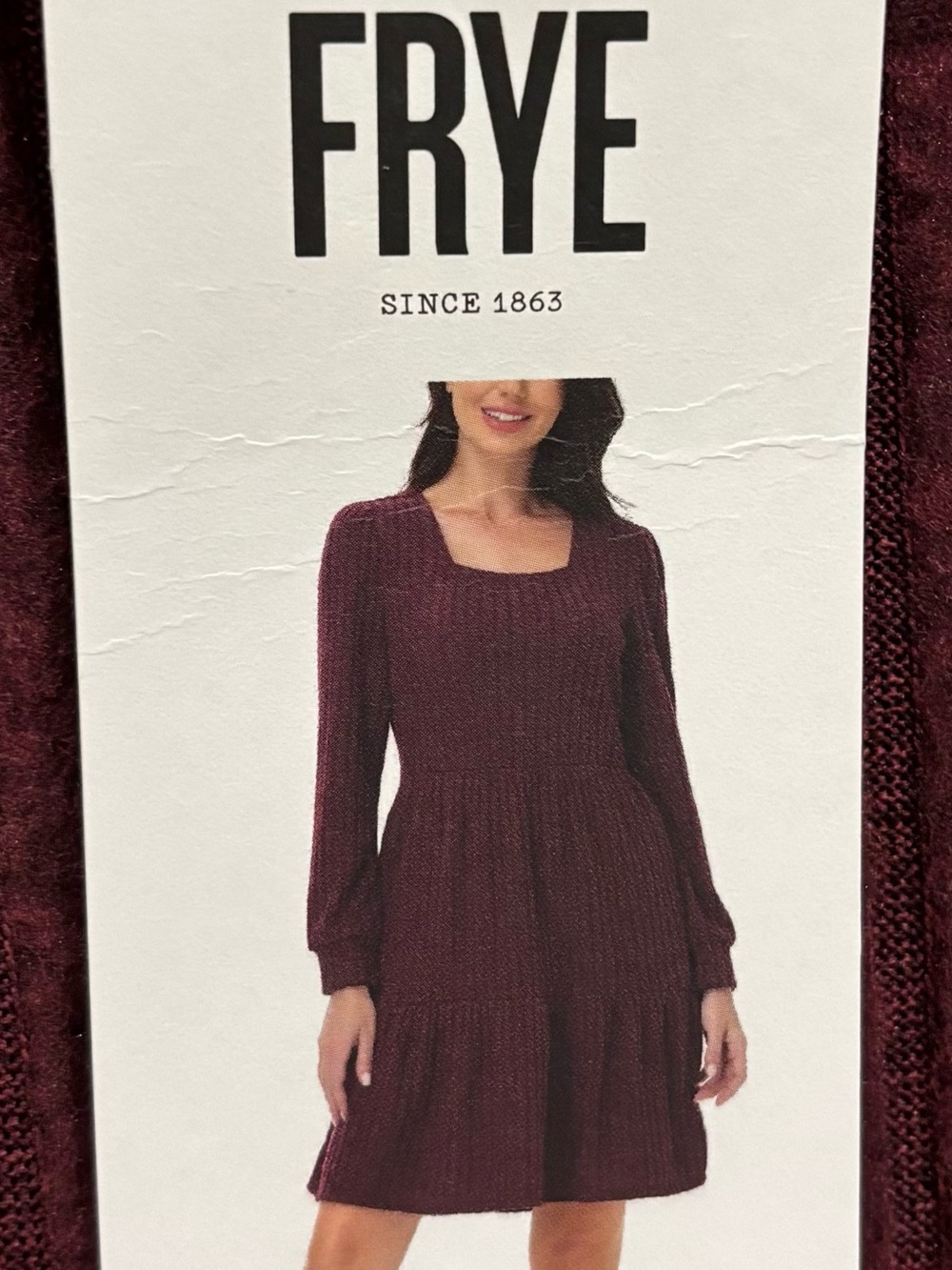 FRYE Burgundy Long Sleeve Knit Square Neck Dress